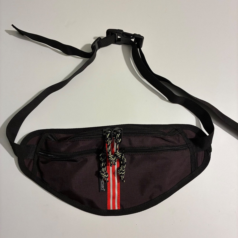 Hanuman Products Fanny Pack Waist Bag Burgundy Red Reflective Stripe Nylon